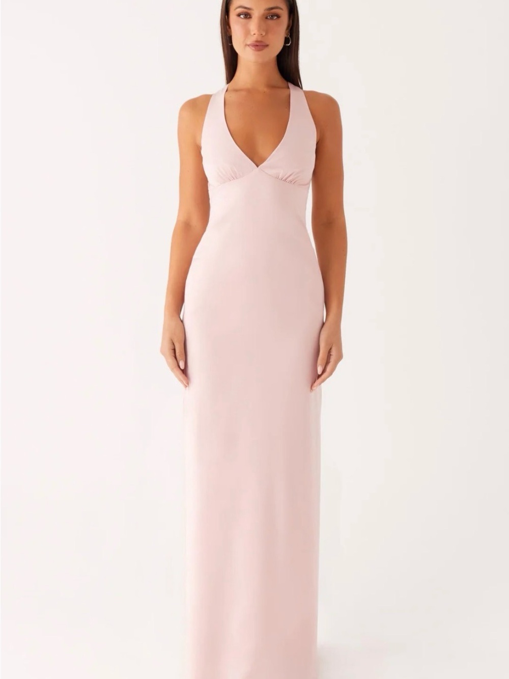 Sleek V-Neck Slip Dress — Light Pink Desi Halterneck maxi dress